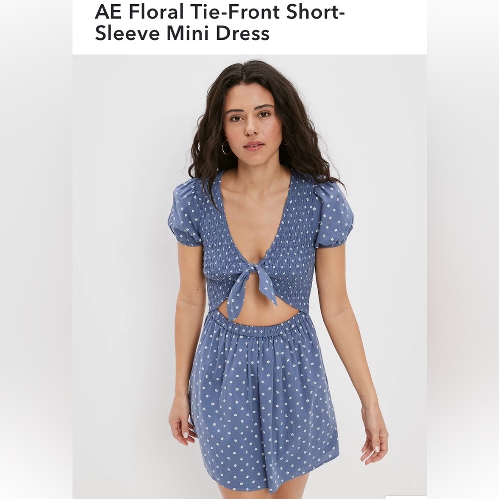 American Eagle Blue Floral, Tie Front, Short Sleeve mini dress sz XL